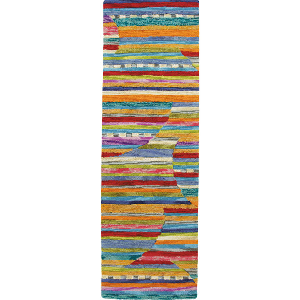 CompanyC Jubilee Striped Handmade Tufted Wool Orange/Purple/Blue Area